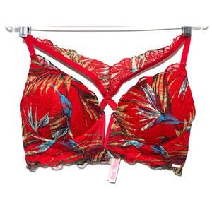 Victorias Secret Pink Tropical Red Lace Date Push Up Bra L Sexy Intimates Flirty